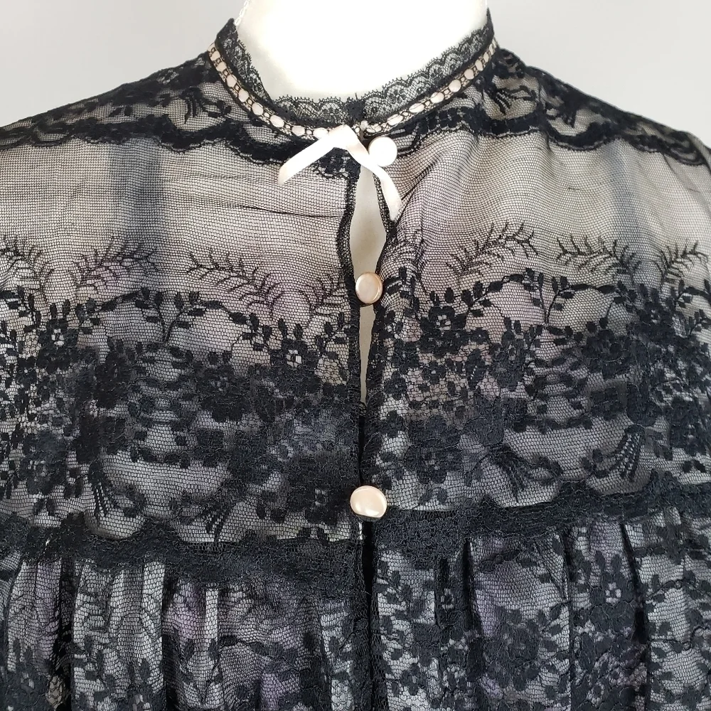 Vintage Van Roalte Radcliffe Lace Negligee Set Nightie and Robe S Black EUC - Picture 3 of 16